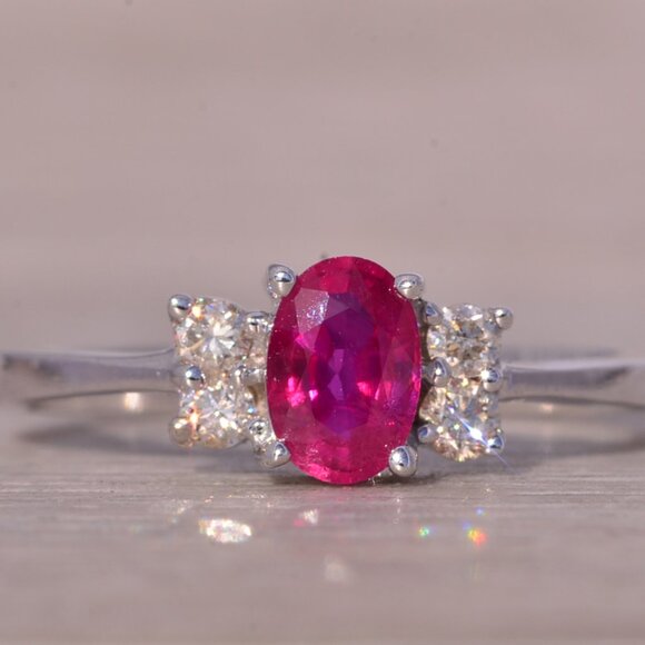 Ruby and Natural Diamond Ring in White Gold